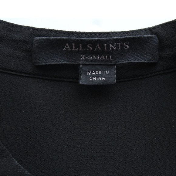 ALLSAINTS Lexi Collarless Button-Down Shirt / XS / Black Blouse - Picture 11 of 12